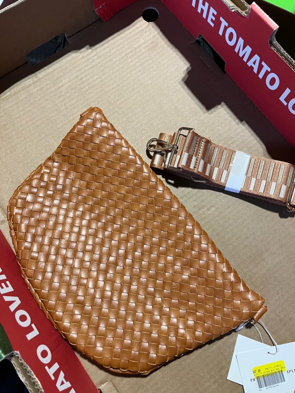 Woven Tan Leather Crossbody Clutch with Matching Strap